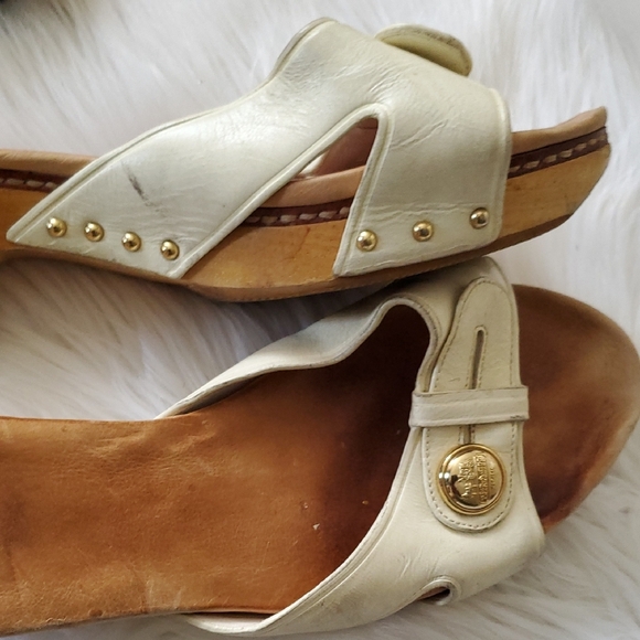 Vtg Coach Off White Cream   Mules with Wooden Bottom  Sz 8 - Picture 13 of 16